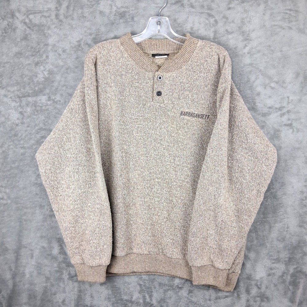 Degrees Sportswear Vintage 90s Henley Sweatshirt Mens XL Tan Narragansett USA